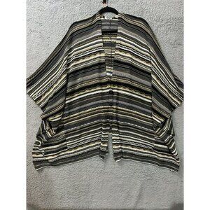 Ball of Cotton Gold Black Cream Sweater Cape Shawl Open Cardigan Made In USA OS